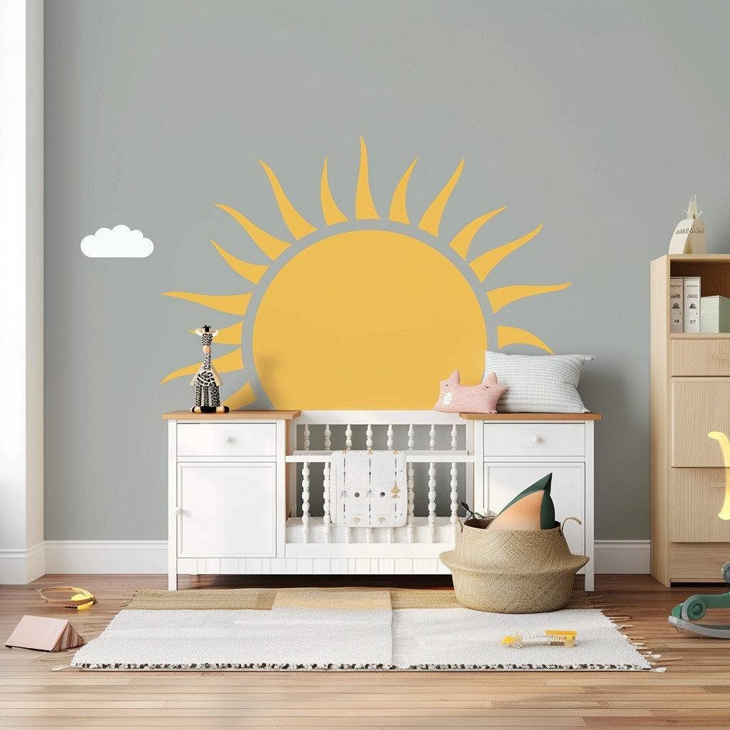 Large Half Sun Wall Decal | Cheerful Nursery Wall Art Sticker