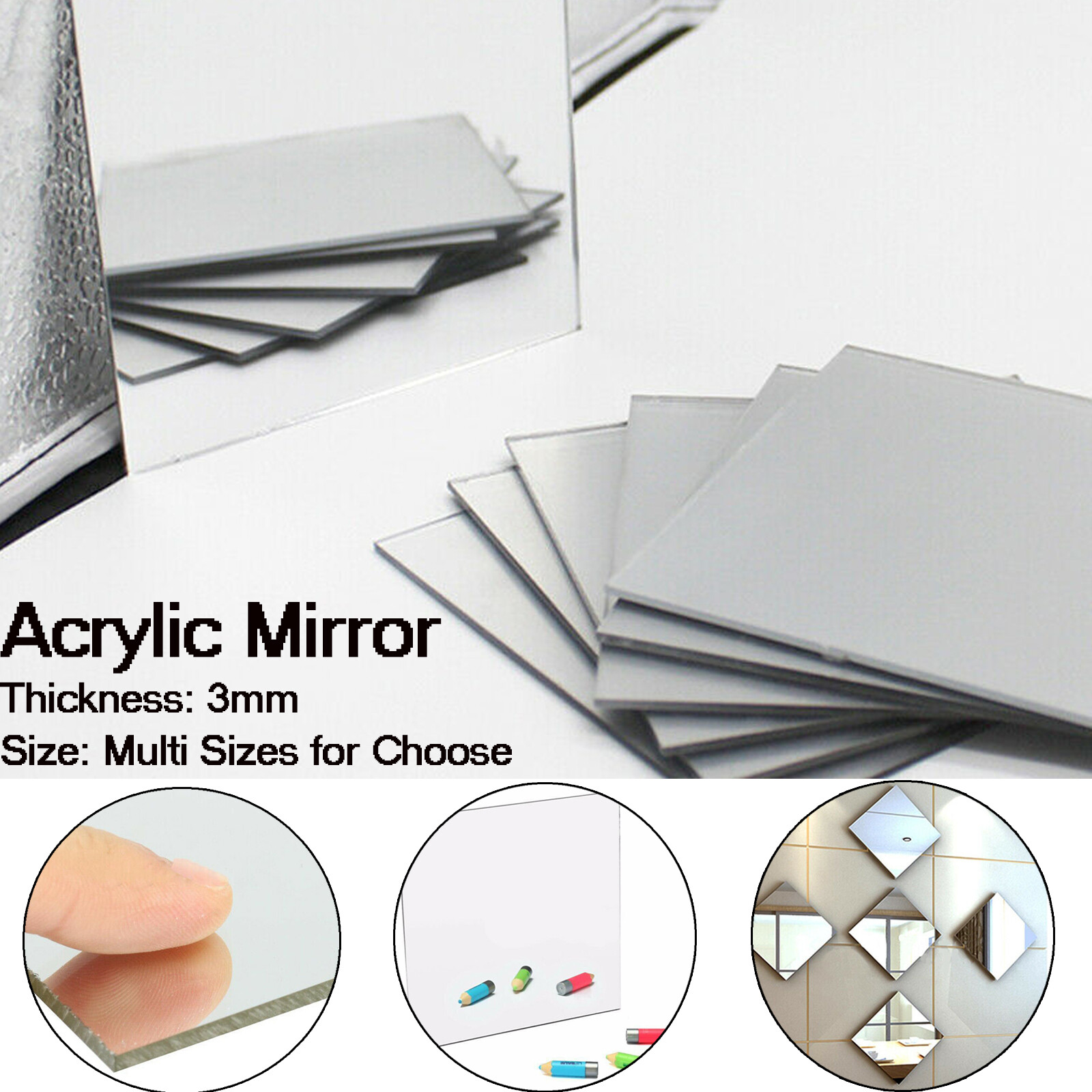 Multi Sizes Clear Mirror Acrylic plate Plastic Sheet Safety 3mm thickness panel