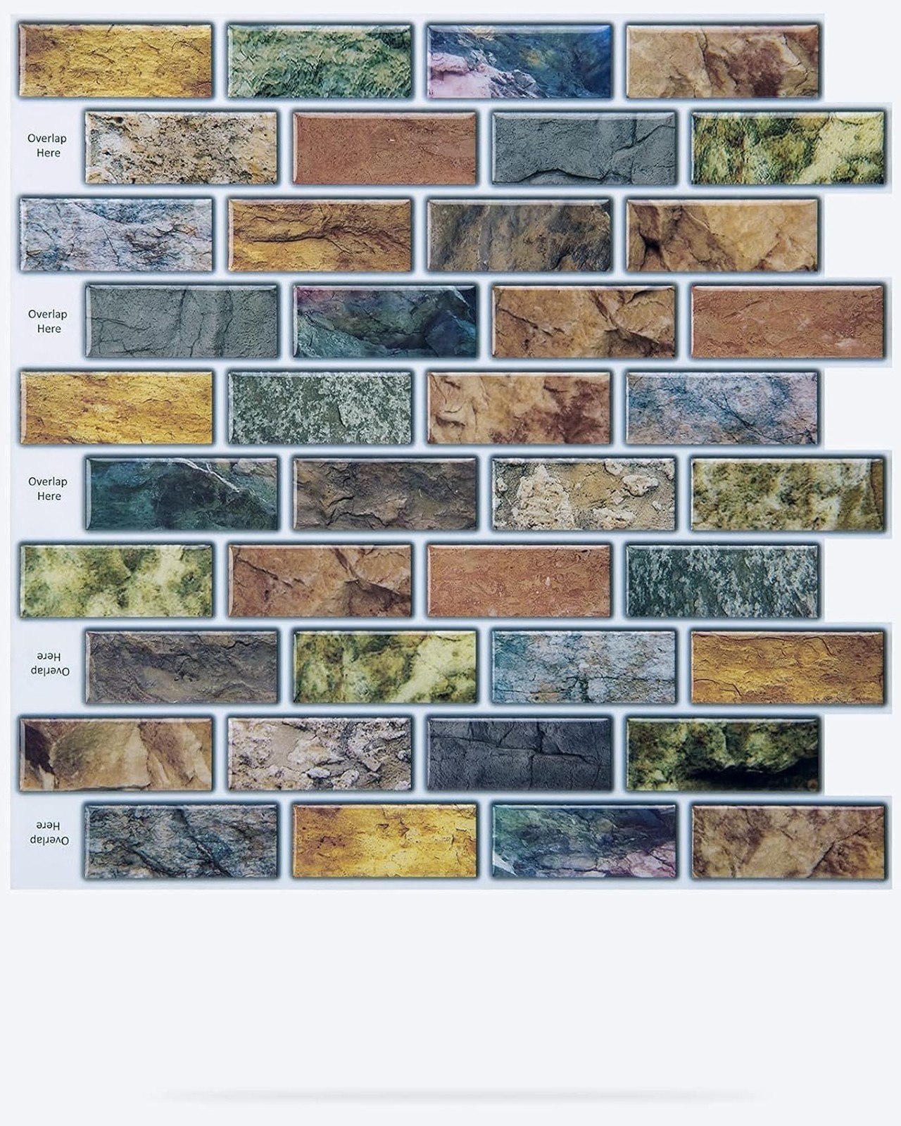 Peel and Stick Vinyl Backsplash Tiles 12 Inch Colorful Marble 10 Piece Set for