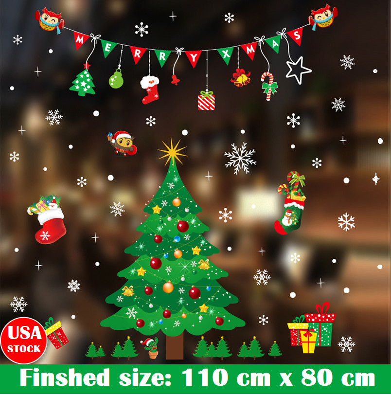 1/3x Removable Christmas Window Clings Decals Snowflake Santa Claus Showcase DIY