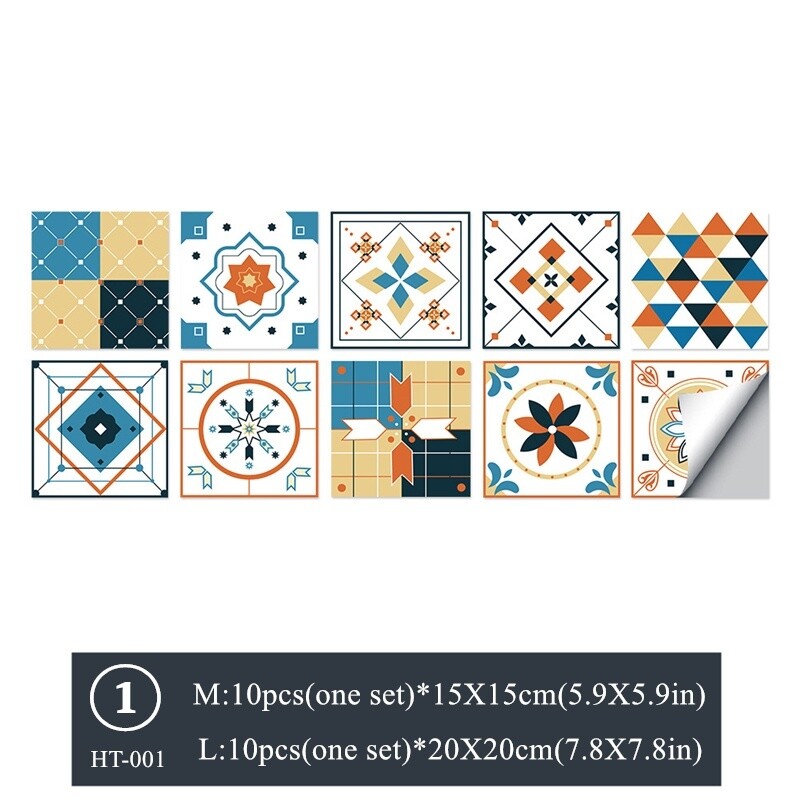 10PCS Floral Wall Sticker Self Adhesive Tiles Waterproof Ethnic Vintage Style