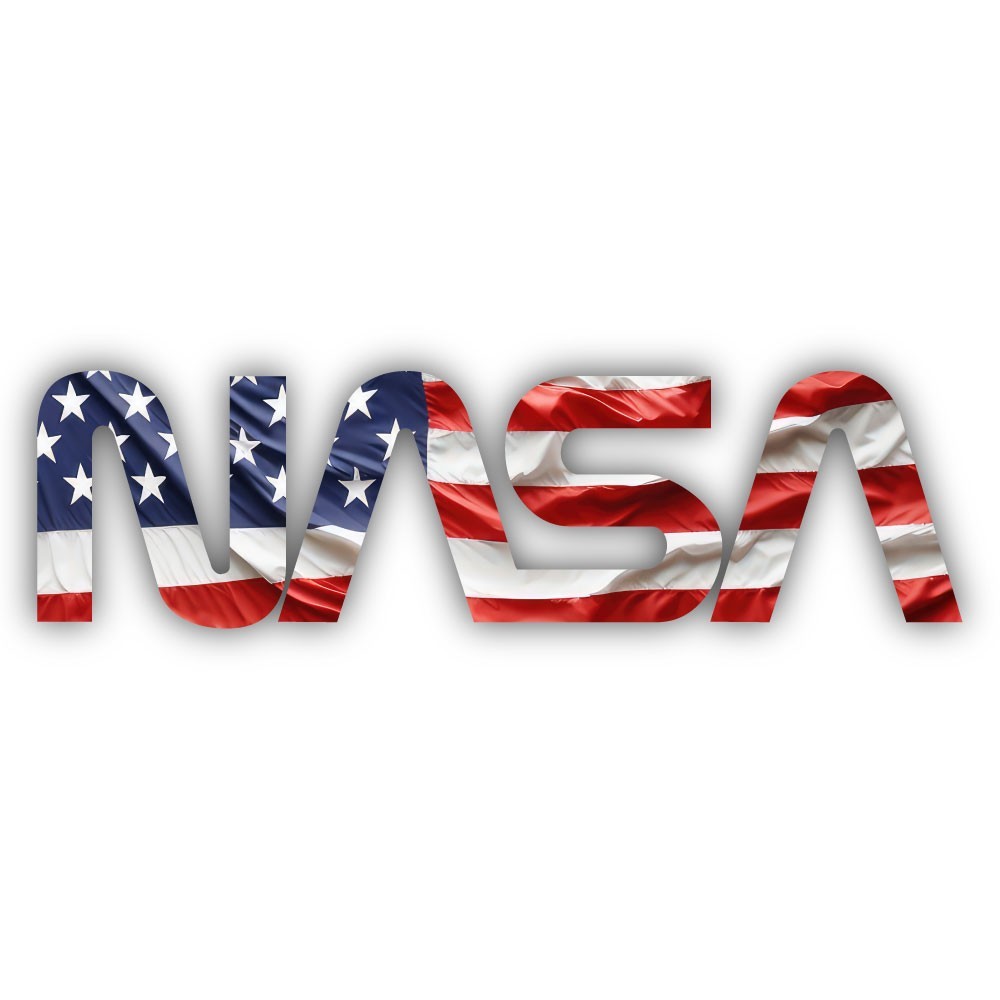 NASA Waving American Flag Lettering Cut To Shape Vinyl Sticker
