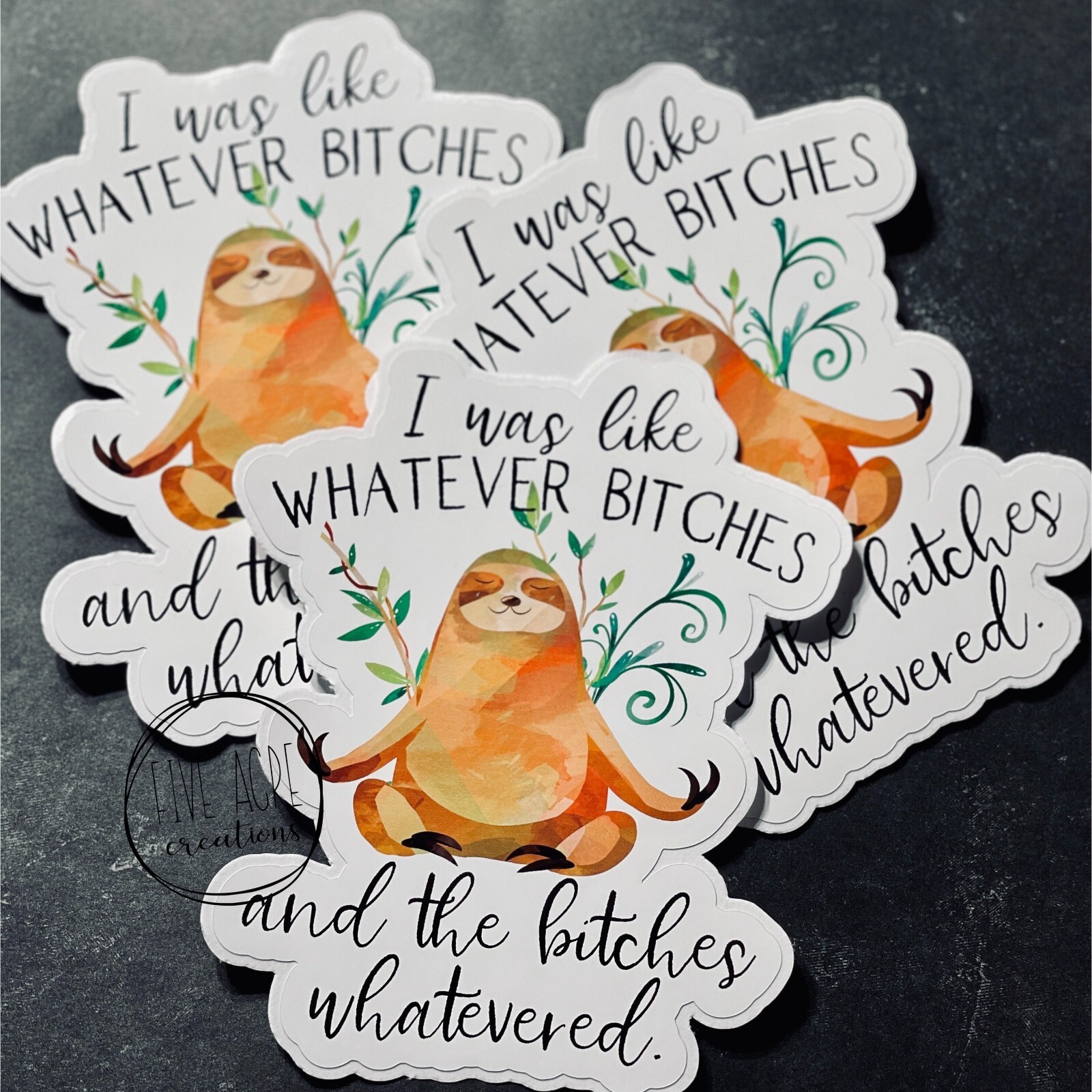 Cute Funny Sloth Whatever Bitches Waterproof & Weatherproof Vinyl Sticker