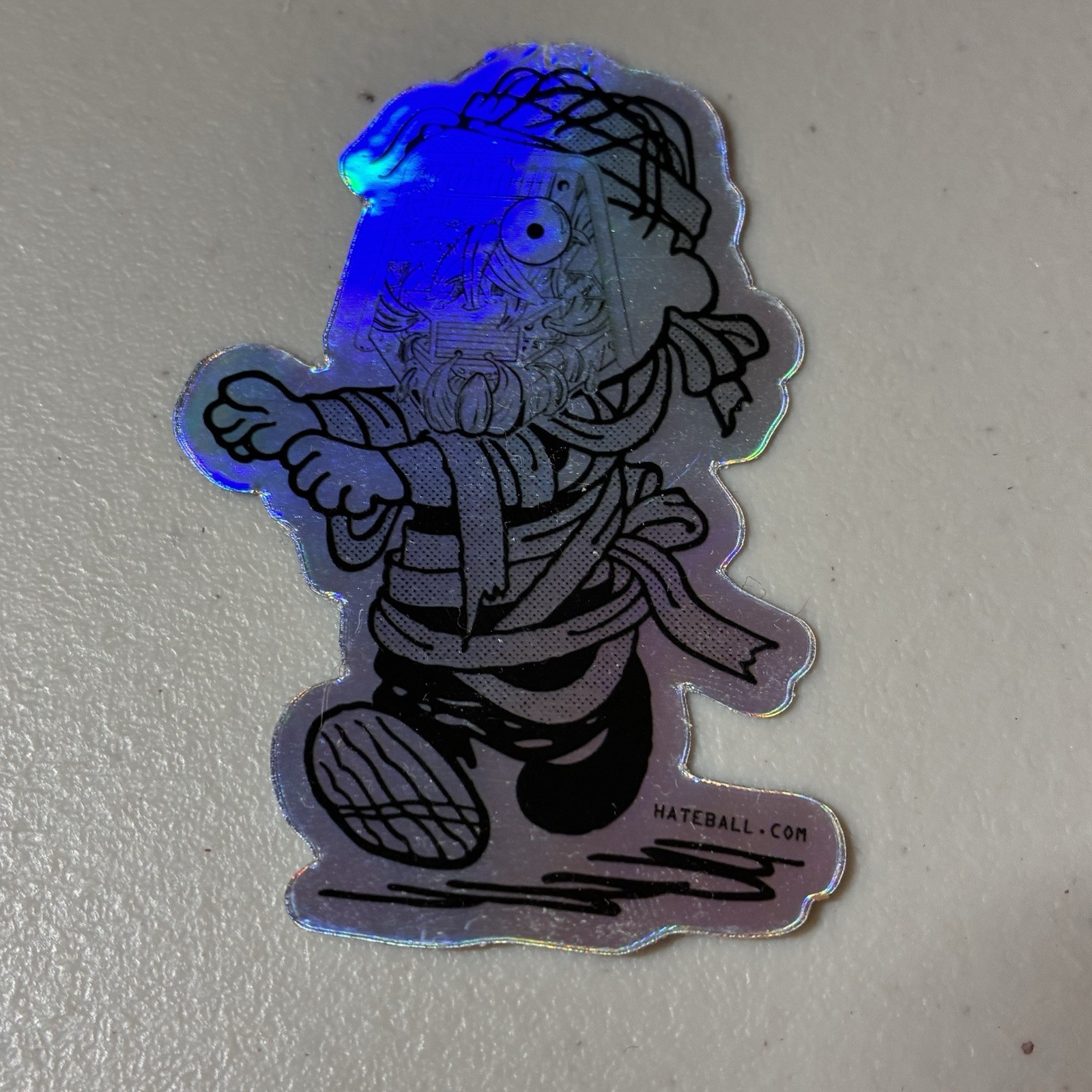 Hateball Holographic Mummy Zombie Peanuts-like Vinyl Sticker Streetwear Art 3”