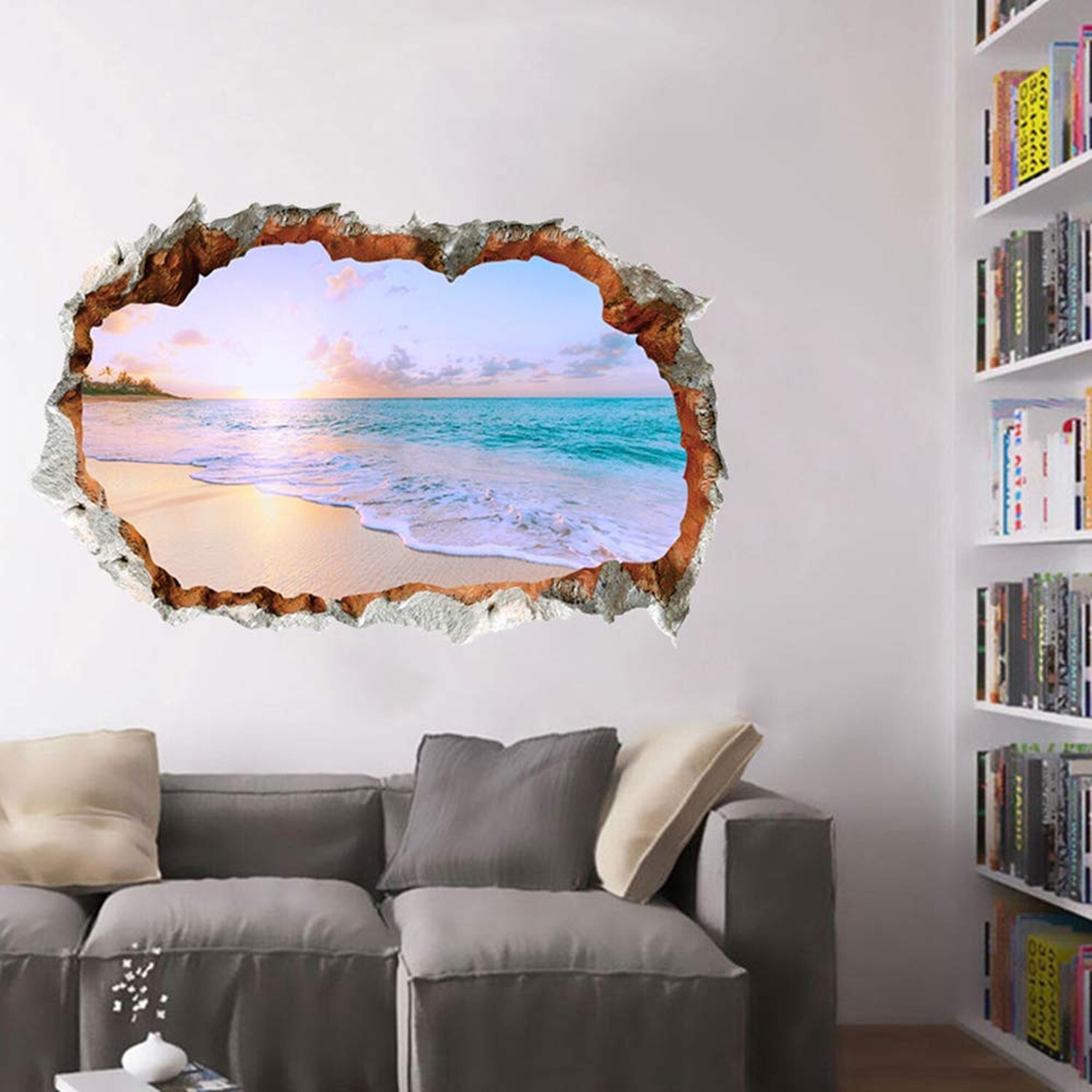 3D Broken Wall Removable Sunny Beach Wall Stickers for Bedroom Living Room St…