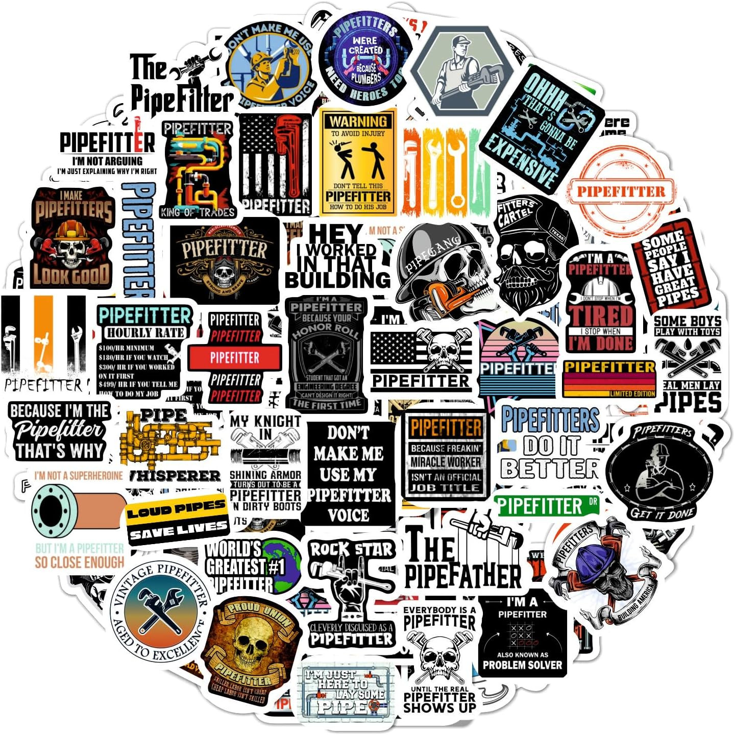 Bulbacraft 100Pcs Funny Pipefitter Stickers for Hard Hat, Pipefitter Hardhat Sti