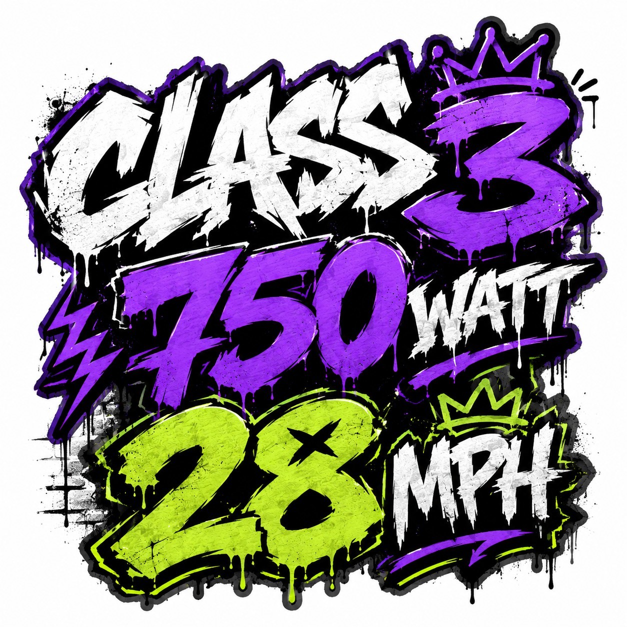 Class 3 Ebike 750W 28 MPH Skull Lightning Round Decal Sticker 1.5 in