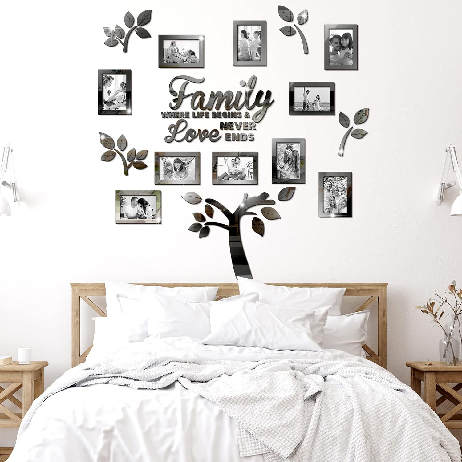 Family Tree Wall Decal Acrylic 3D DIY Mirror Sticker Photo Frames Removable Wall