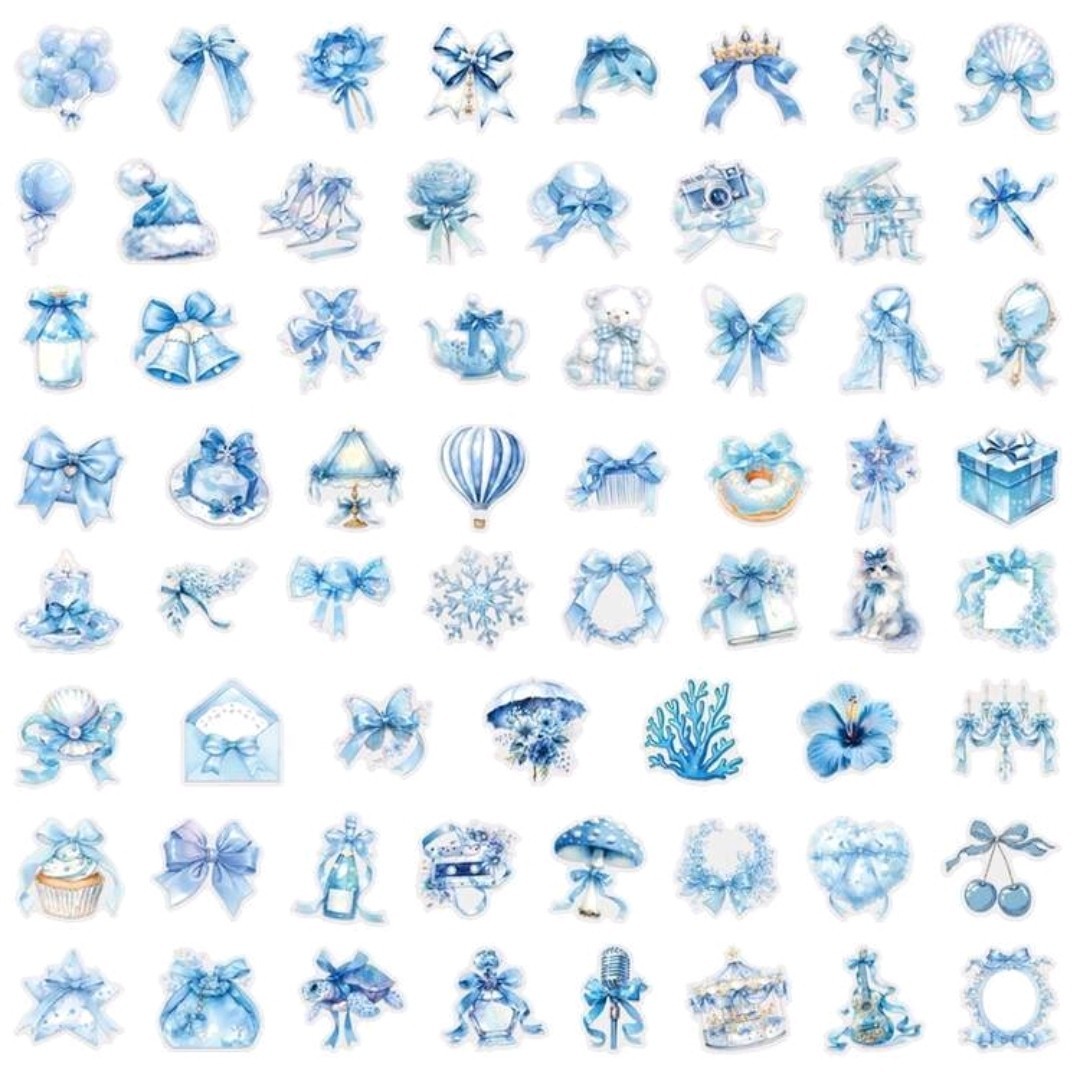 30Pcs Powder Blue&Pink Coquette Transparent PET Stickers Aesthetics Scrapbooks