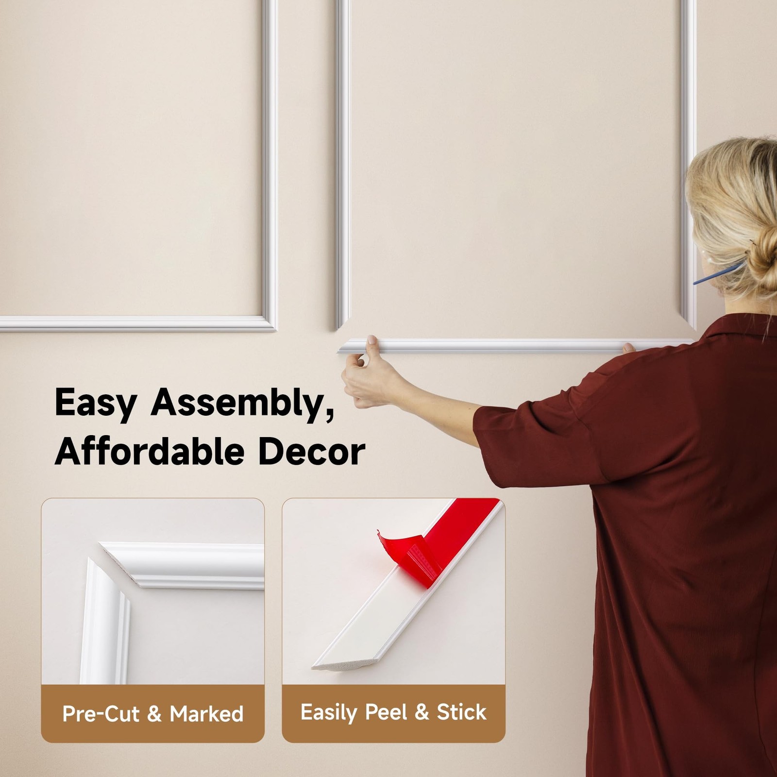 Peel and Stick Wall Molding Kit, INMOZATA 3 Sets 3D Pre-Cut Accent Molding Tr…