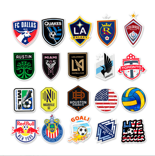 50 Pcs Stickers Soccer MLS Teams LOGO Fridge Skateboard Laptop Phone Car Vinyl