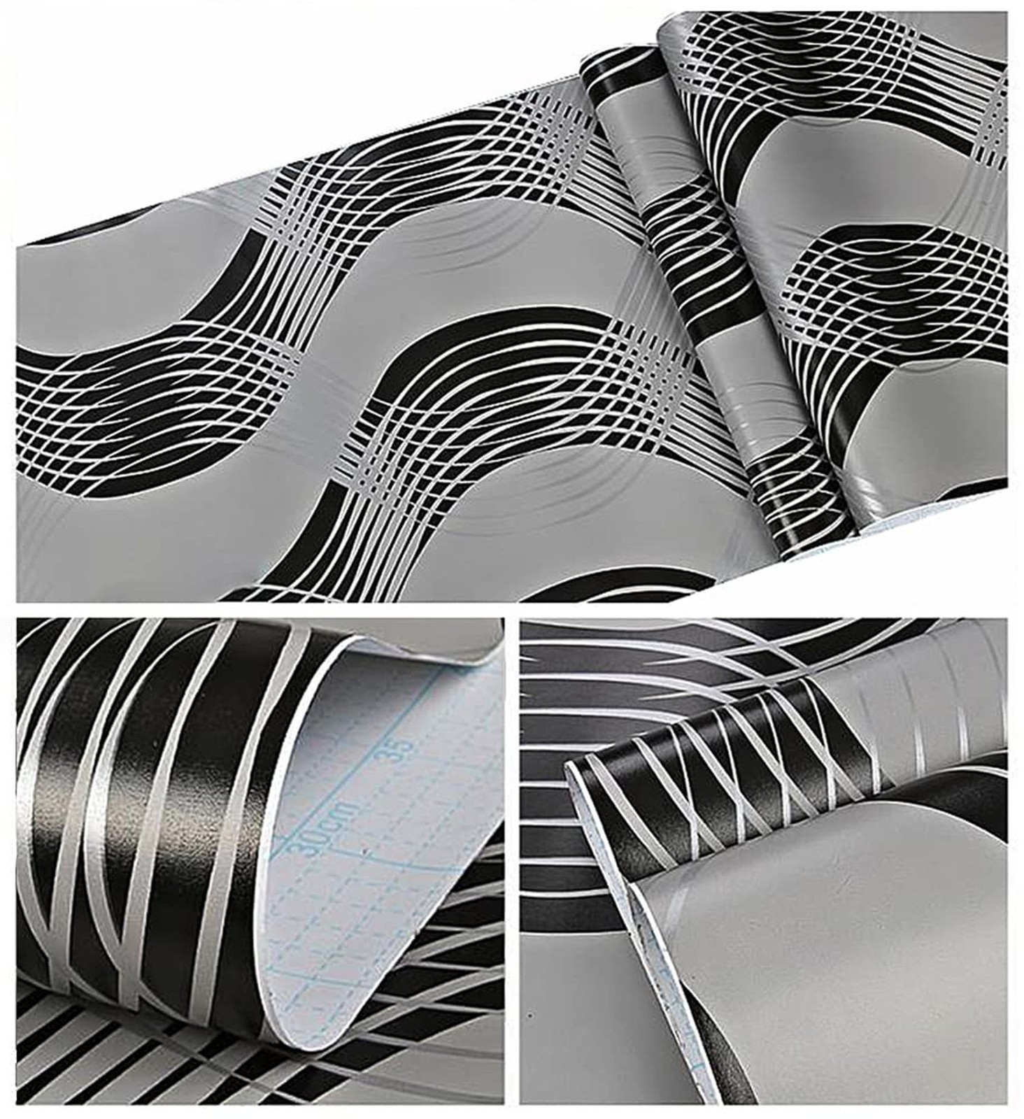 J1376 Geometric Waves Curve Peel and Stick Wallpaper 17.7" x 9.8ft Black/Gray…