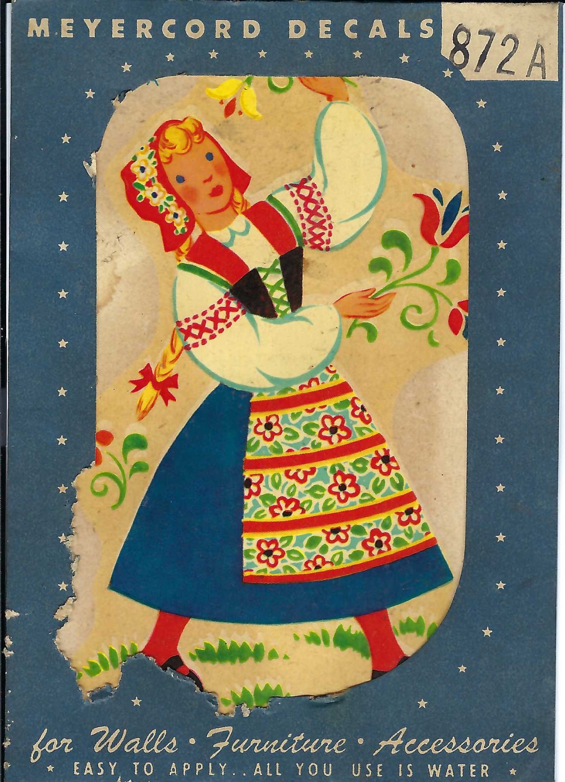 Vintage Meyercord Decal 872-A Folk Girl Water Transfer Unused