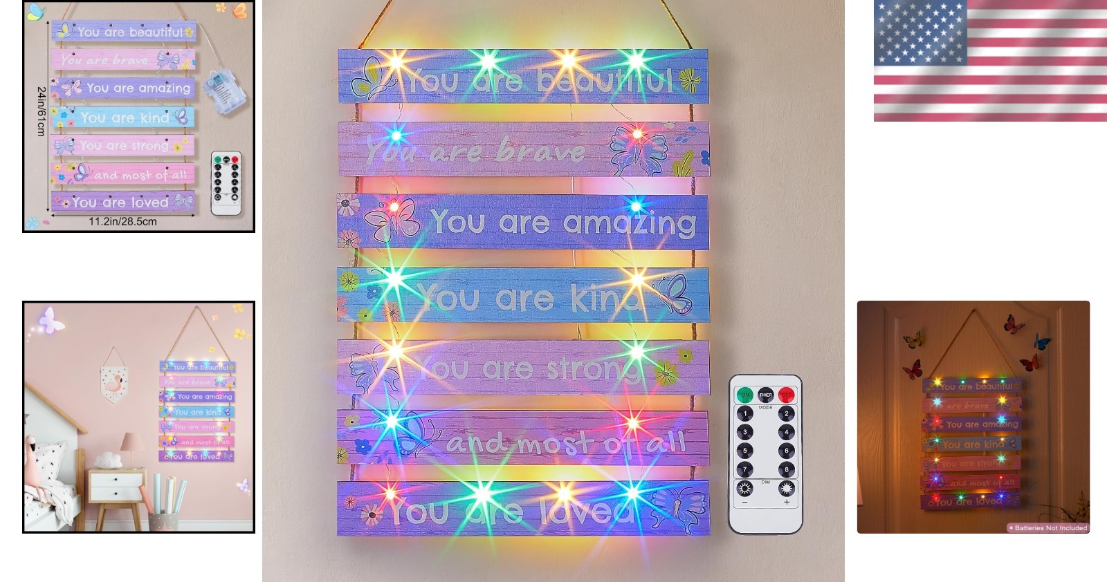 Girls Room Decor LED Light Wall Art for Kids Bedroom Inspirational Butterfly