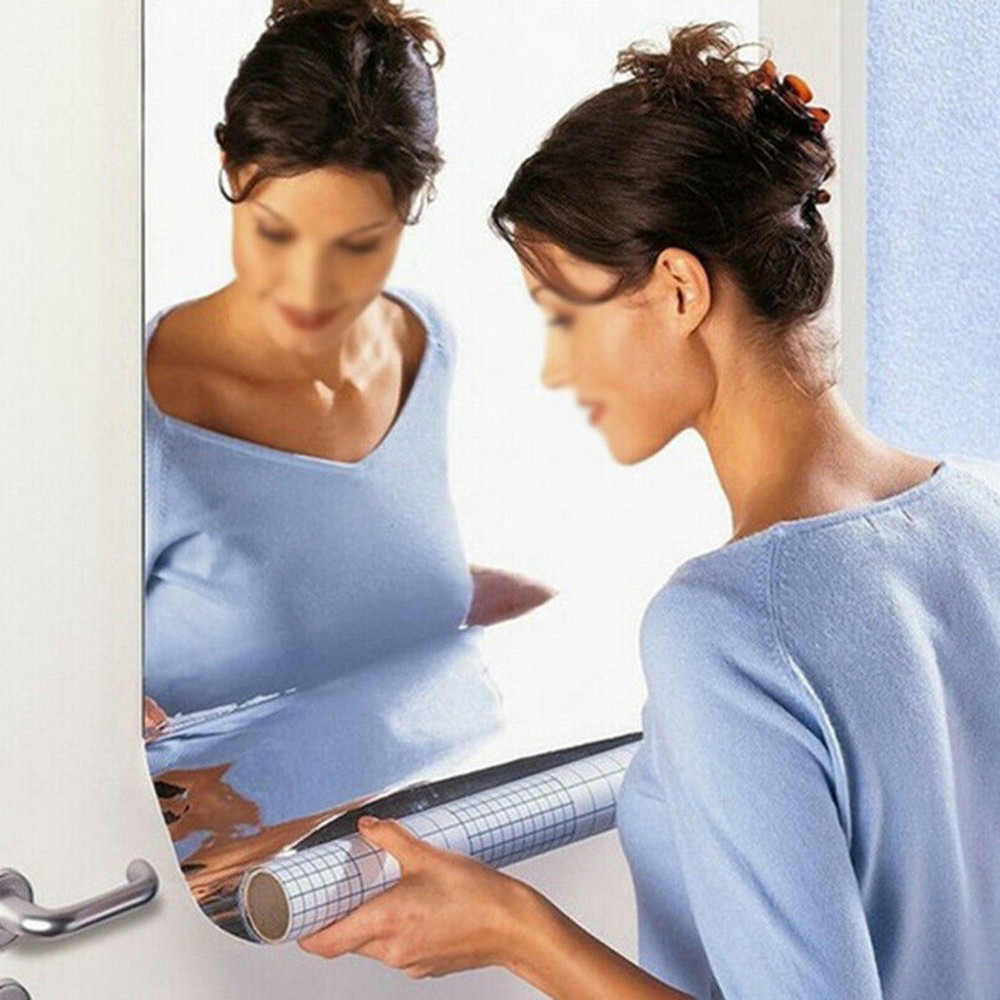 100/200CM Self-Adhesive Mirror Reflective Tiles Acrylic Wall Sticker Decor US