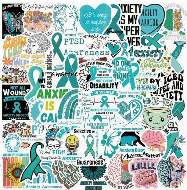 50pcs Anxiety Awareness Mental Health Decoration Stickers Waterproof Stickers