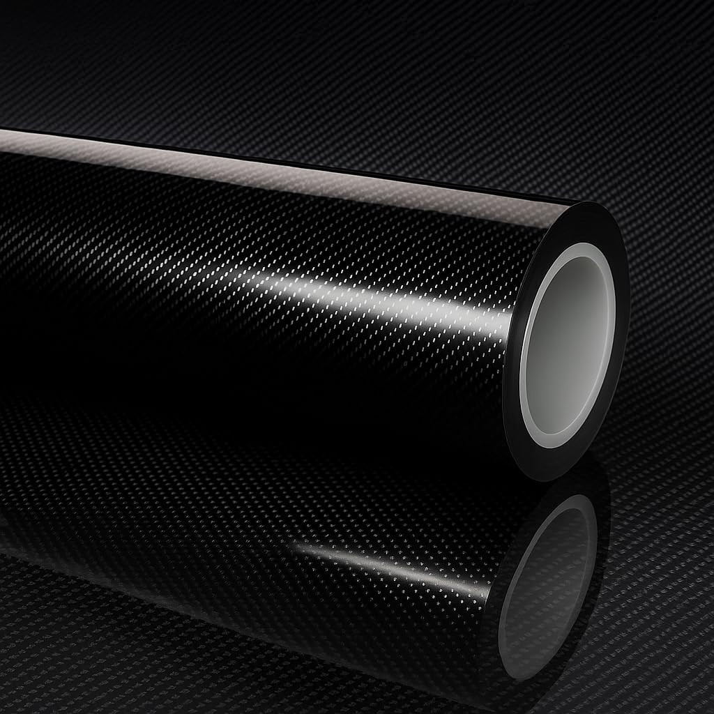 7D Super Glossy Black Carbon Fiber Vinyl Wrap – Anti-Wrinkle, Air Release Automo