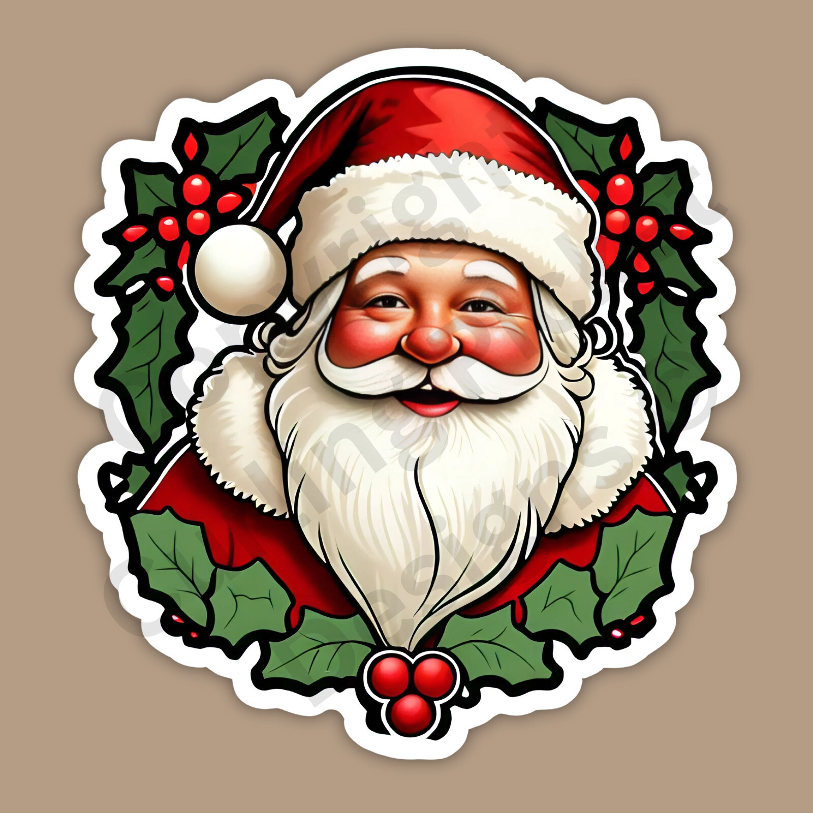 Jolly Santa Claus with Holly Christmas 3" Vinyl Sticker