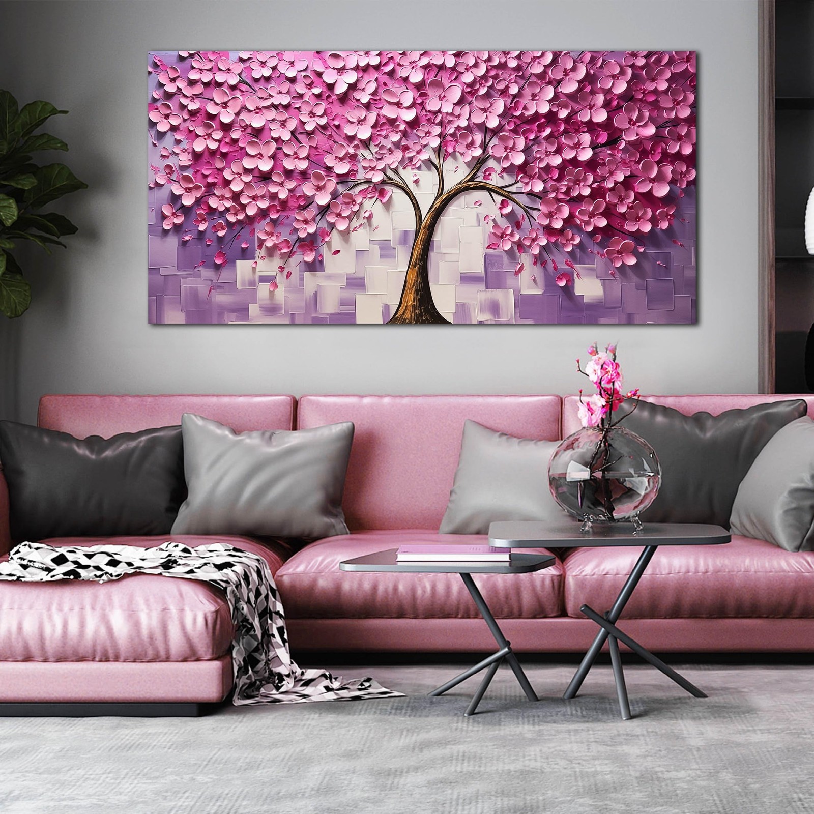 Tree of Life Wall Art for Living Room Large Size,Hot Pink Bedroom Decor for T…