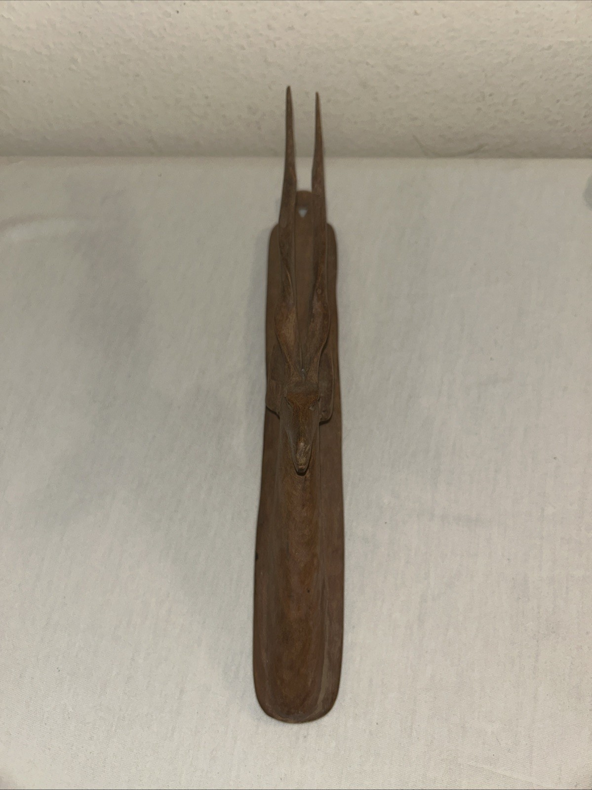 Vintage MCM Hand Carved Wood Antelope Wall Art Plaque Made In Africa 10"