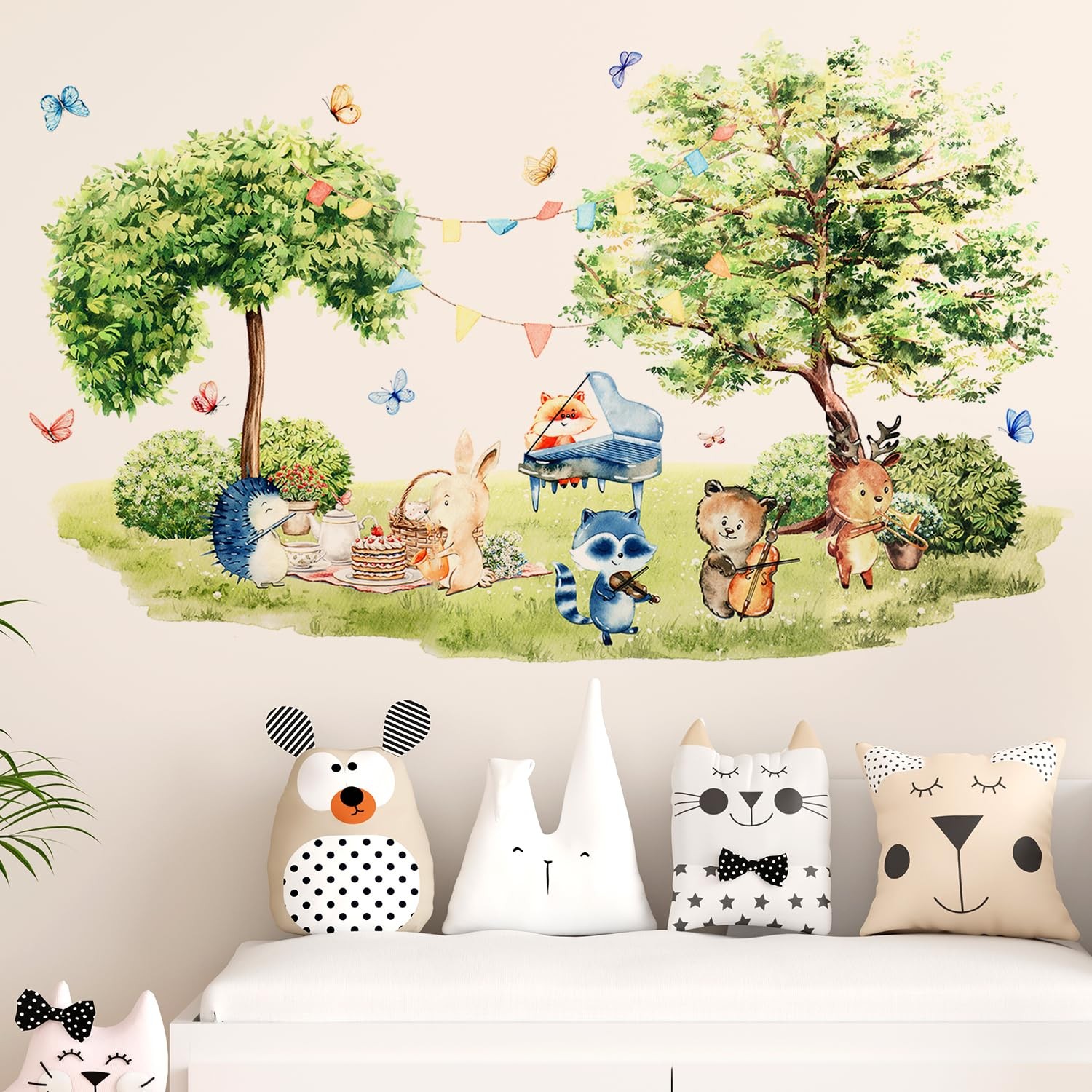 Large Jungle Animals Tree Wall Decals Forest Raccoon Deer Bear Fox Safari Ani…
