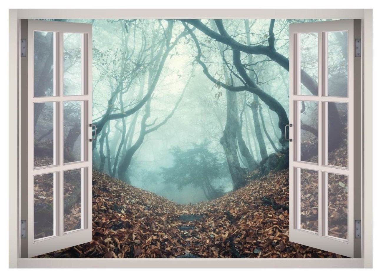 Forest Fall Season Window 3D Wall Decal Art Mural Home Decor Canvas Vinyl W88