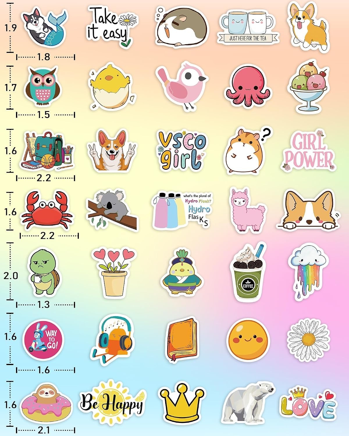 100 Pcs Kids Waterproof Vinyl Stickers Girls Teens School Supplies Party Favors