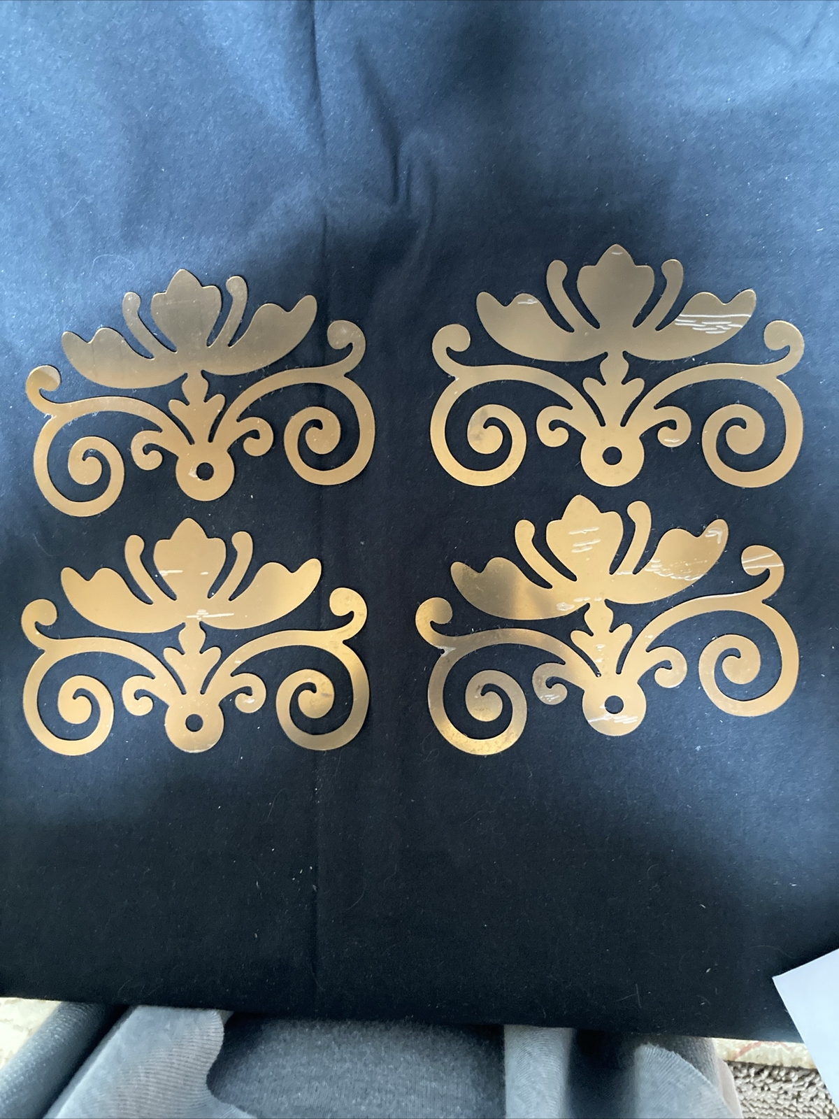 NEW 4 pc 6” Bronze Mirrored 3D Scroll Metallic Wall Cabinet Acrylic Stickers Set