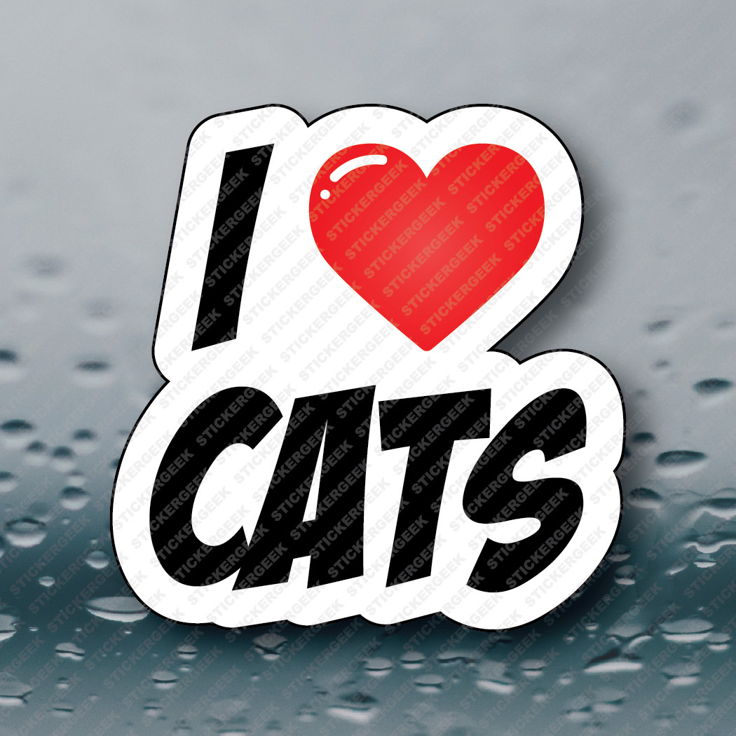 I LOVE HEART CATS Laptop Tablet Notebook Tumbler Water Bottle Sticker