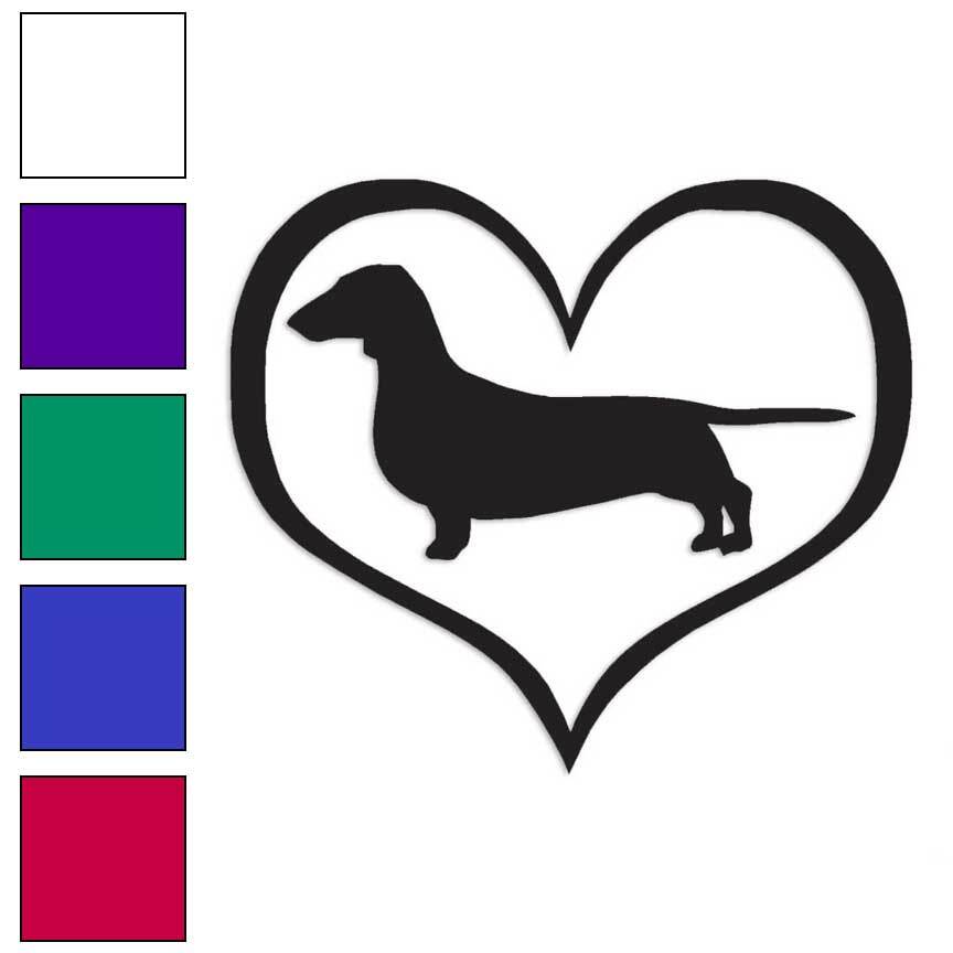 Love Dachshund Dog Heart, Vinyl Decal Sticker, Multiple Colors & Sizes #1445