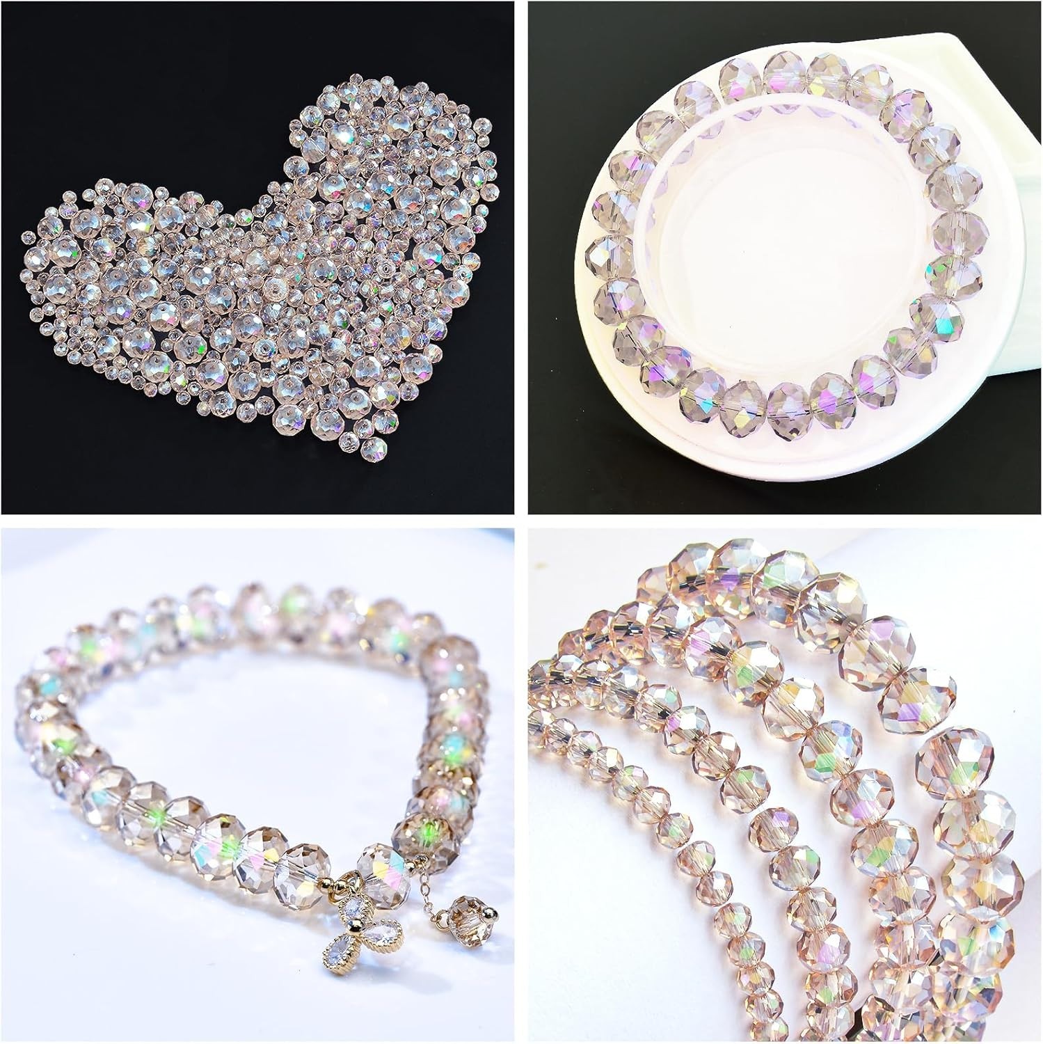 800Pcs 4/6/8/10mm Crystal Glass Beads Silver Champagne for Jewelry Making