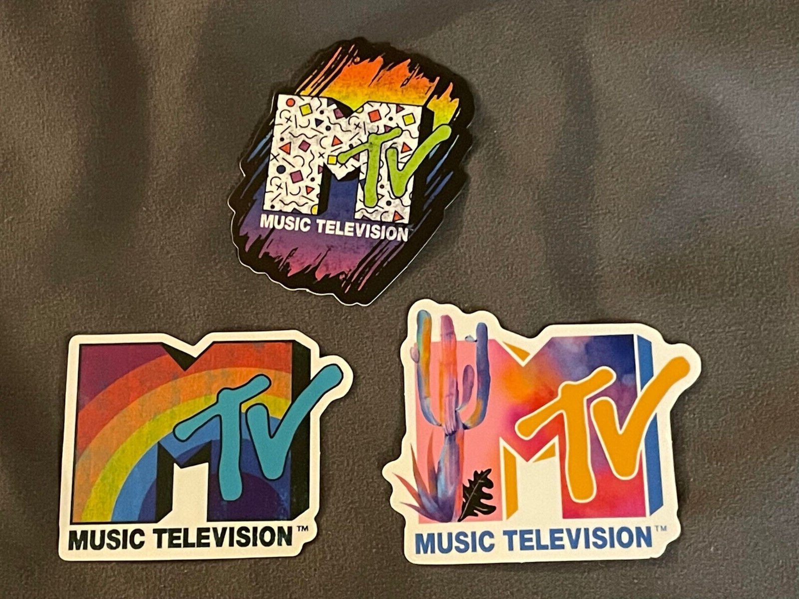 Lot (3) MTV Music Television 1 3/4" to 2 1/4" STICKERS Cactus FAST! FREE SHIP!