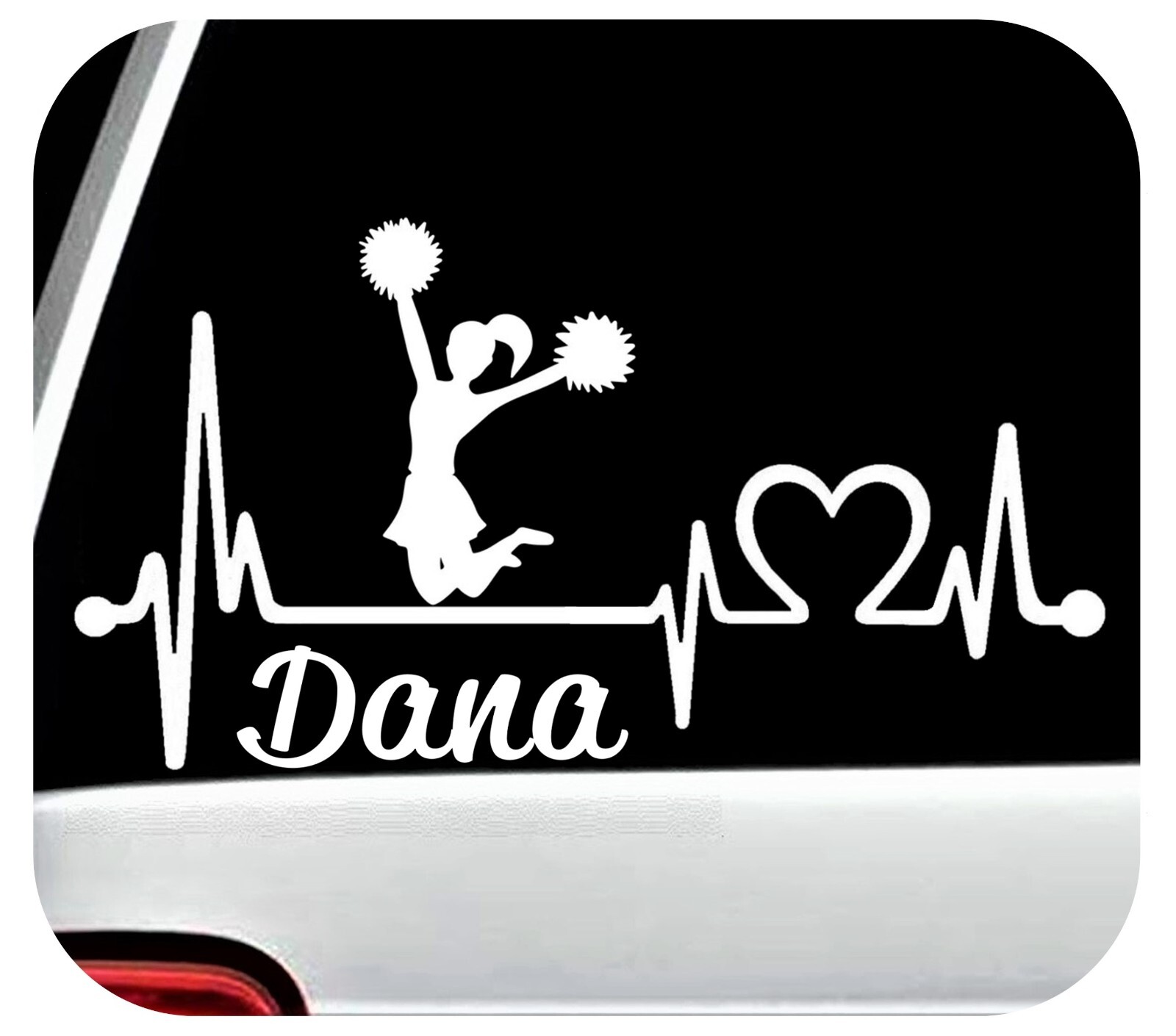 Personalized Girls Cheerleader Cheer Heartbeat Lifeline Decal Car Window BG2007