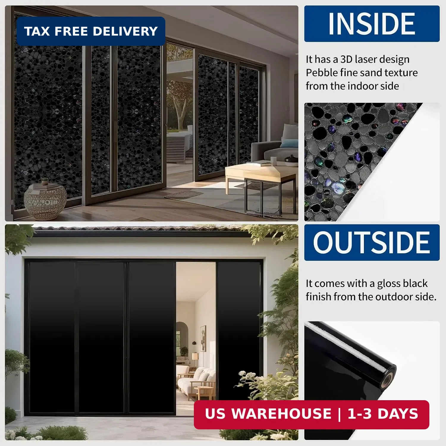 Blackout Window Film, 100% Sun Light Blocking Removable Privacy Window Cover, St