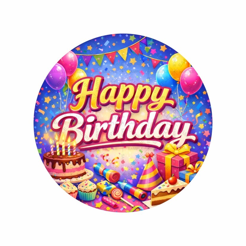 Happy Birthday Round Dot Stickers Set, 1.2" & 1.5"
