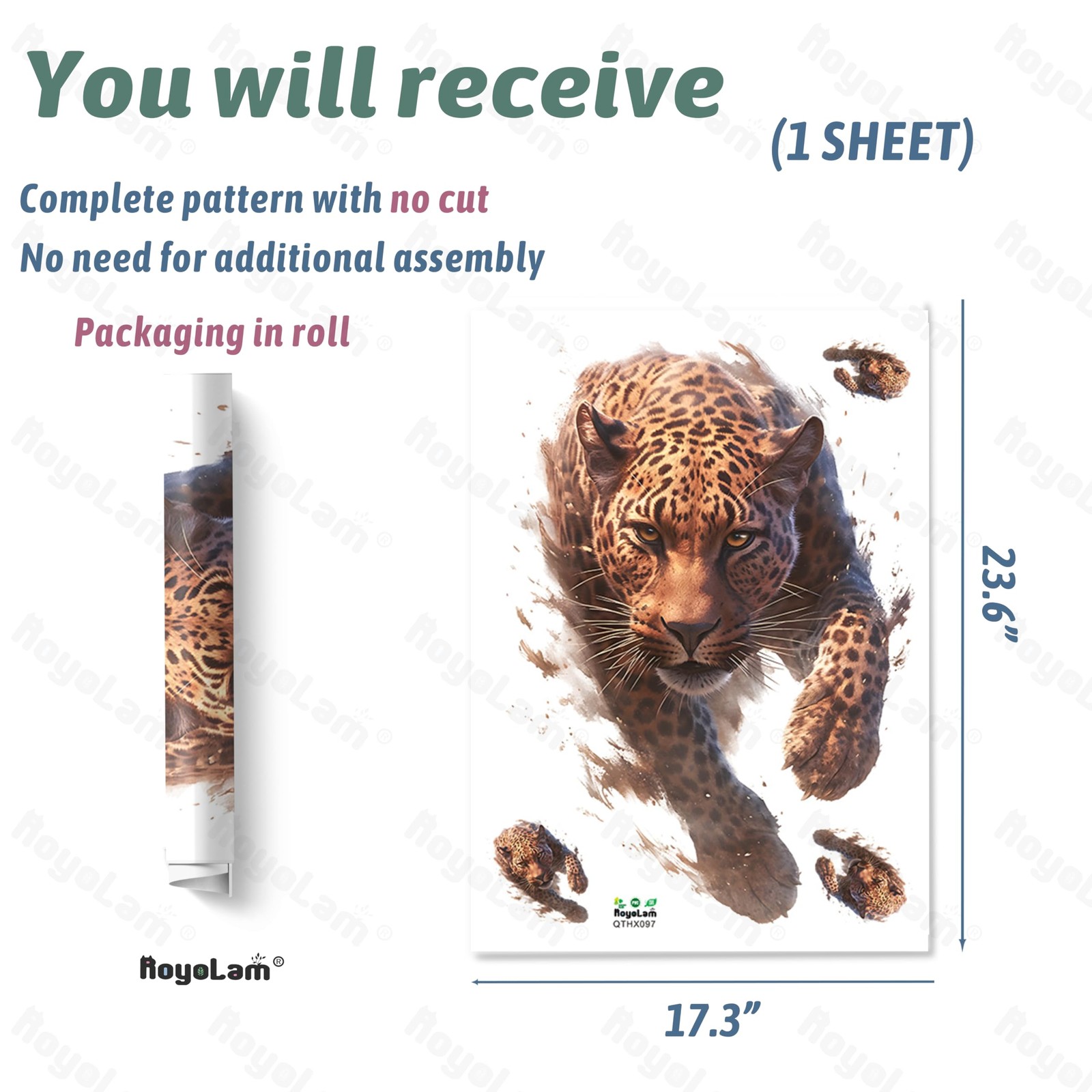 Running Leopard Wall Decals Removable Animal Vinyl Stickers for Nursery Livin…