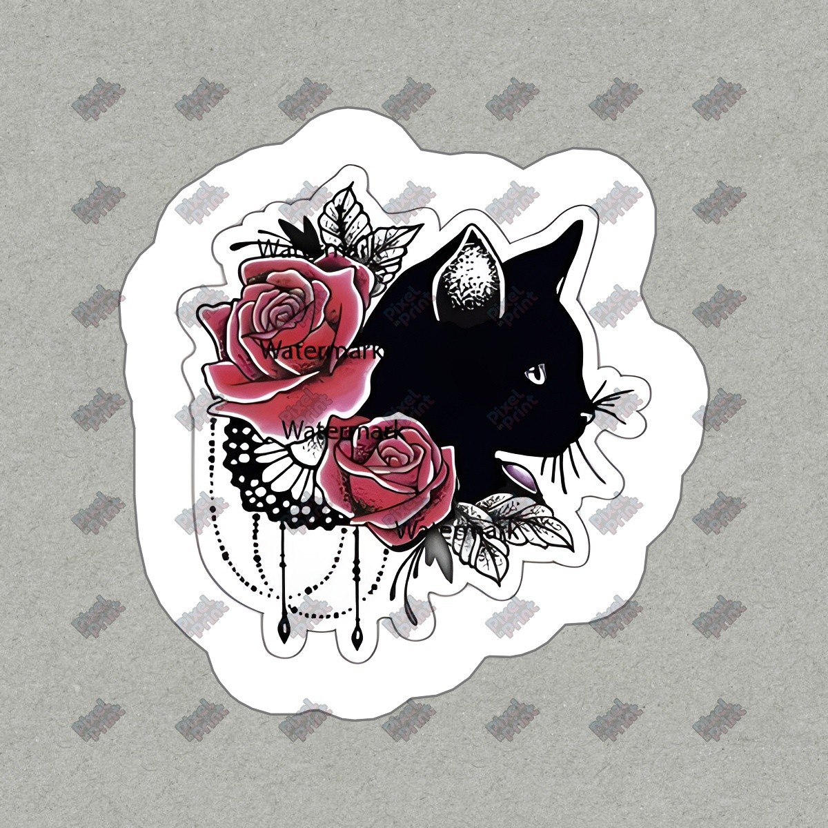 Black Cat and Roses Vinyl Sticker Gothic Aesthetic Decal Perfect for #694534