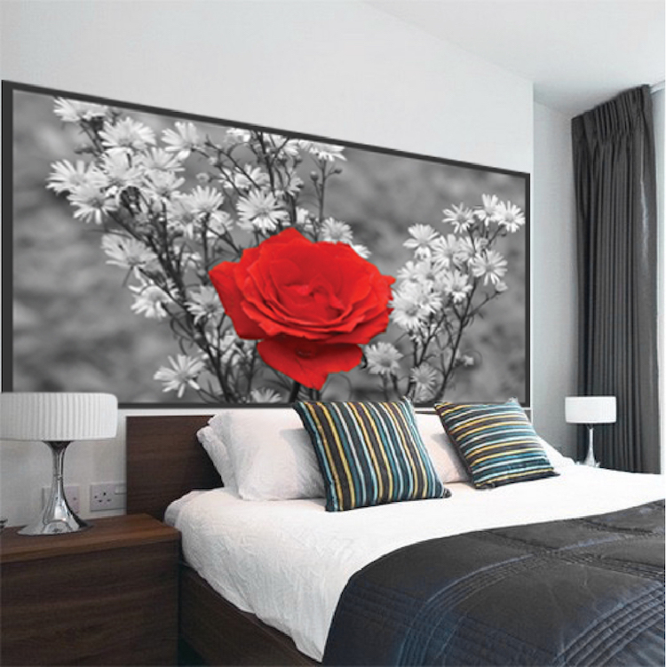 Rose Wall Decal Mural Flowers Wall Vinyl Red Flower Black And White, c09