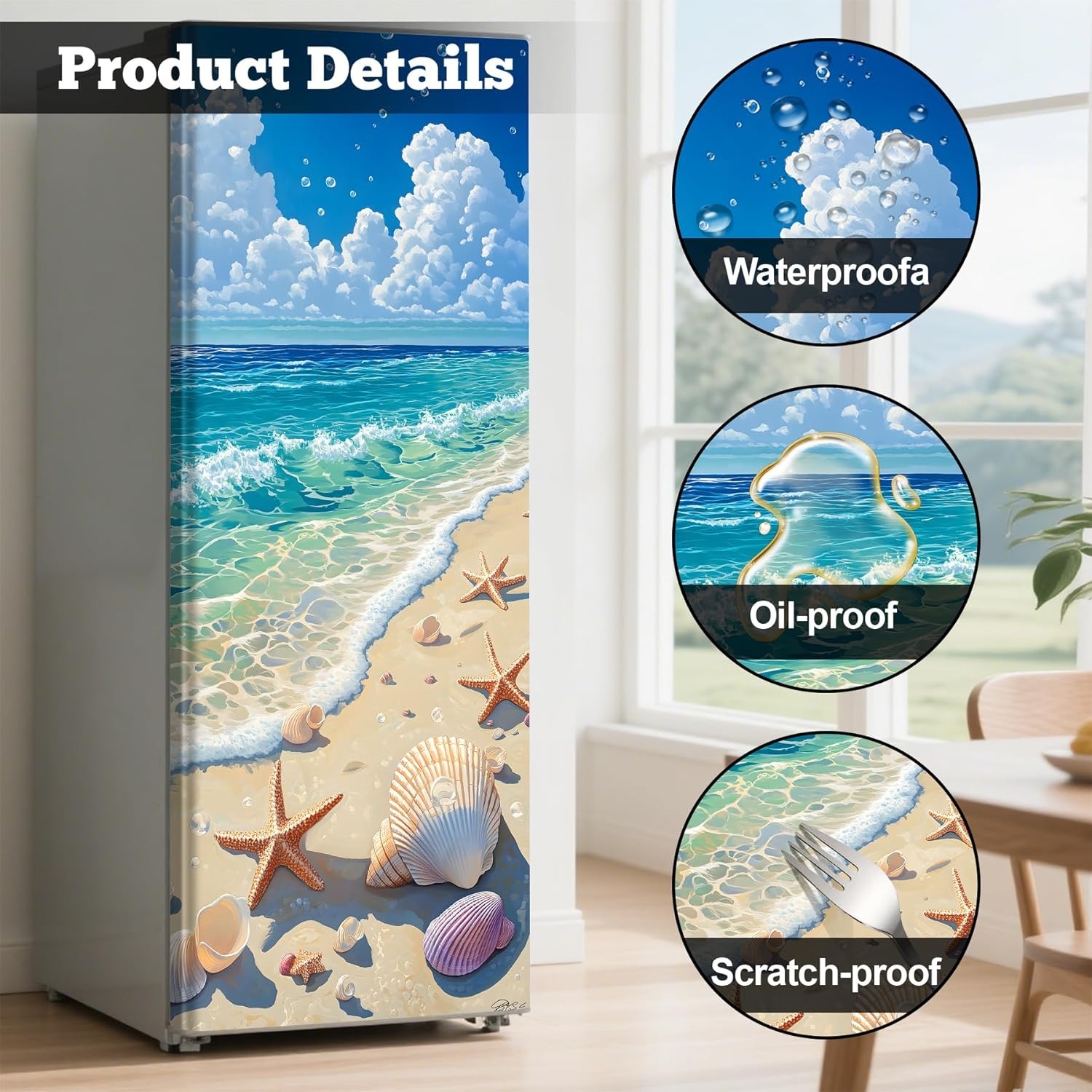 Self-Adhesive Refrigerator Wrap Set Removable Vinyl Fridge Stickers Peel & Stick