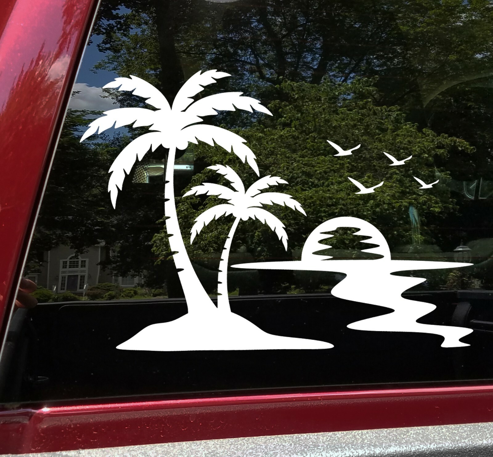 Palm Trees Beach Sunset Scene Vinyl Decal V1 – Camper Graphics Coast Travel