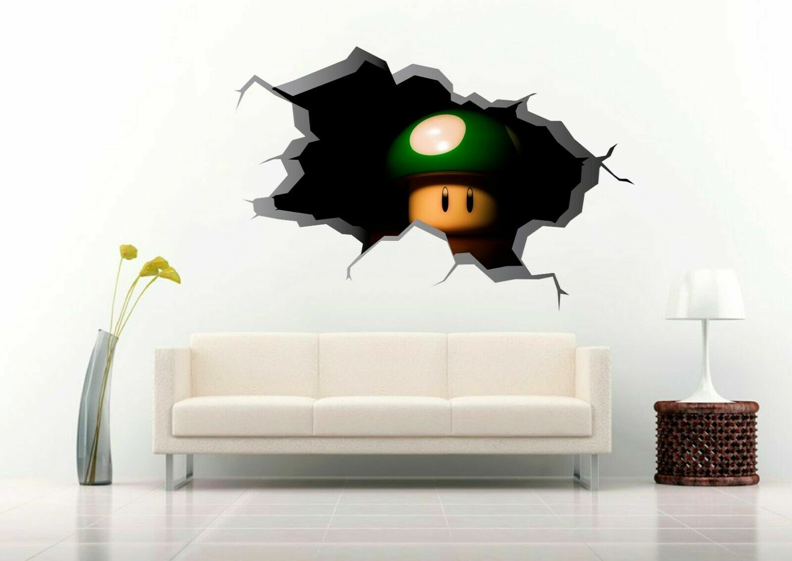 Mario Mushroom 3D Crack Hole Wall Decal Removable Vinyl Sticker Mural Art Decor