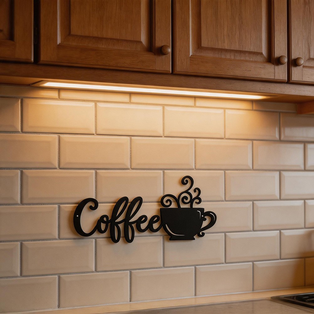 Contemporary Coffee Cup Metal Wall Art Iron Decor for Home Office 38 18cm