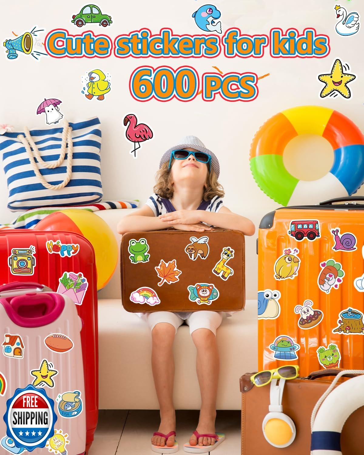 Apakkai 600 Pcs Cute Stickers for Kids, Water Bottle Stickers for Teens, Kawa