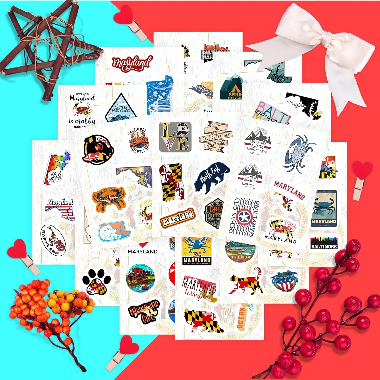 BulbaCraft 100Pcs Maryland Stickers for Water Bottle and Laptop – Maryland Pa