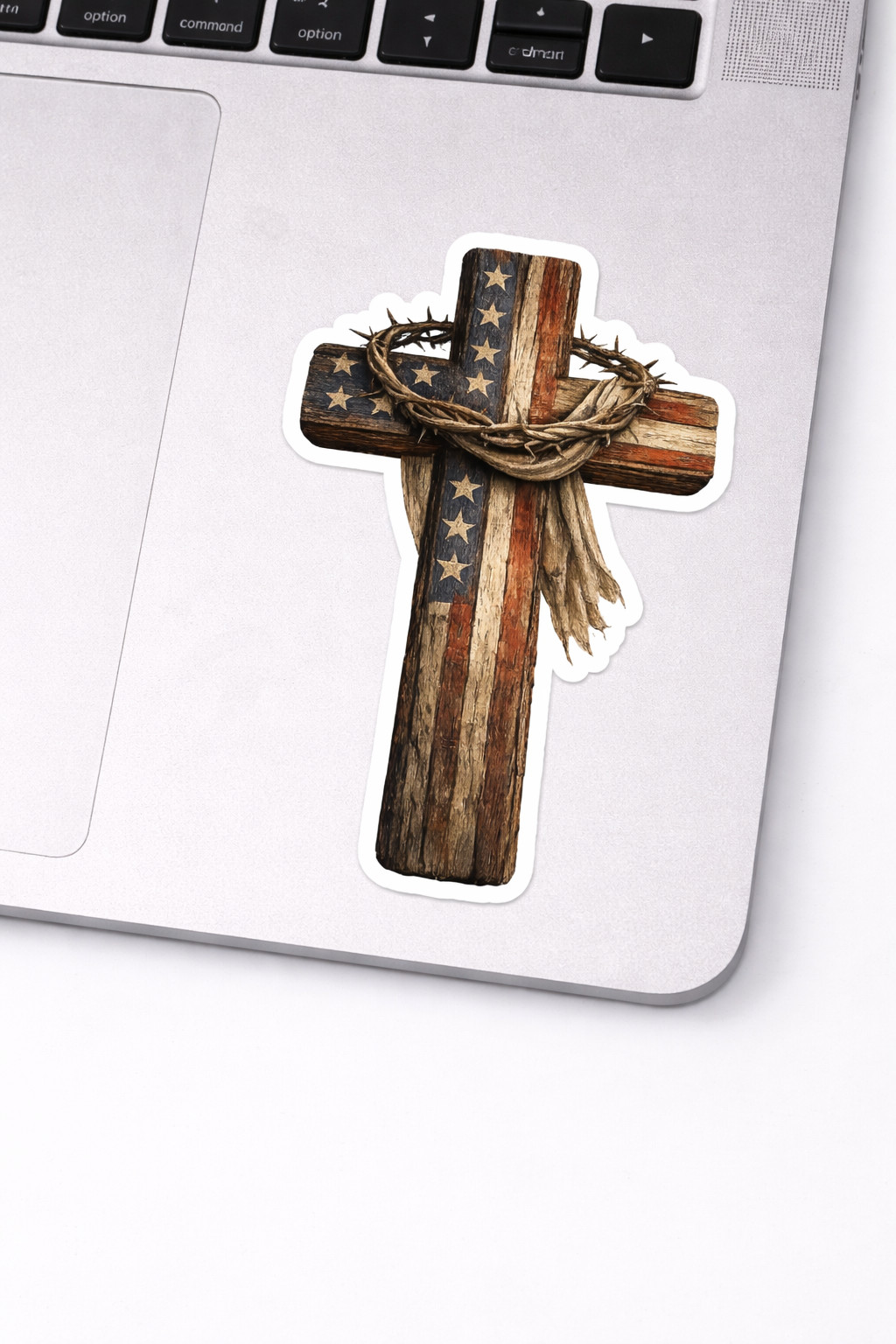 Christian Cross Vinyl Decal Sticker Patriotic Christian Faith USA Decal Crown