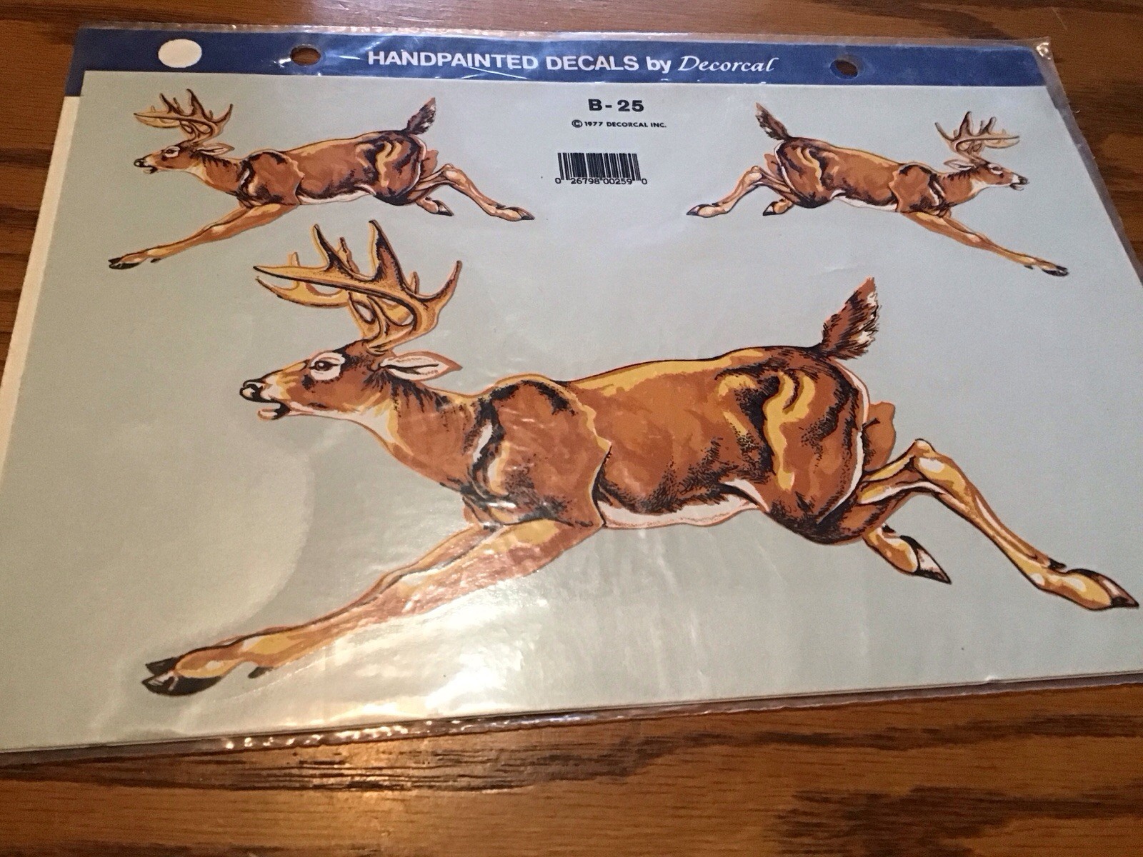 Vintage 1977 Hand Painted Decal by Decorcal B-25 Deer Buck Jumping Hunting