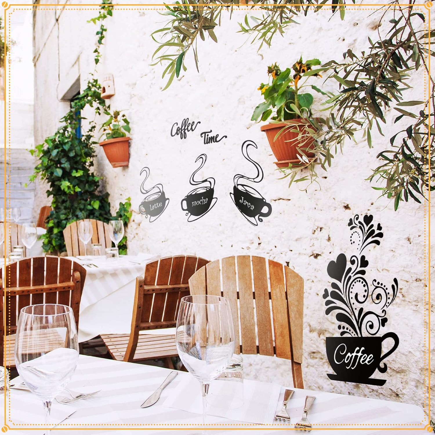 5 Pieces Coffee Cup Wall Stickers Kitchen Wall Decals Black Coffee Mug Latte Jav