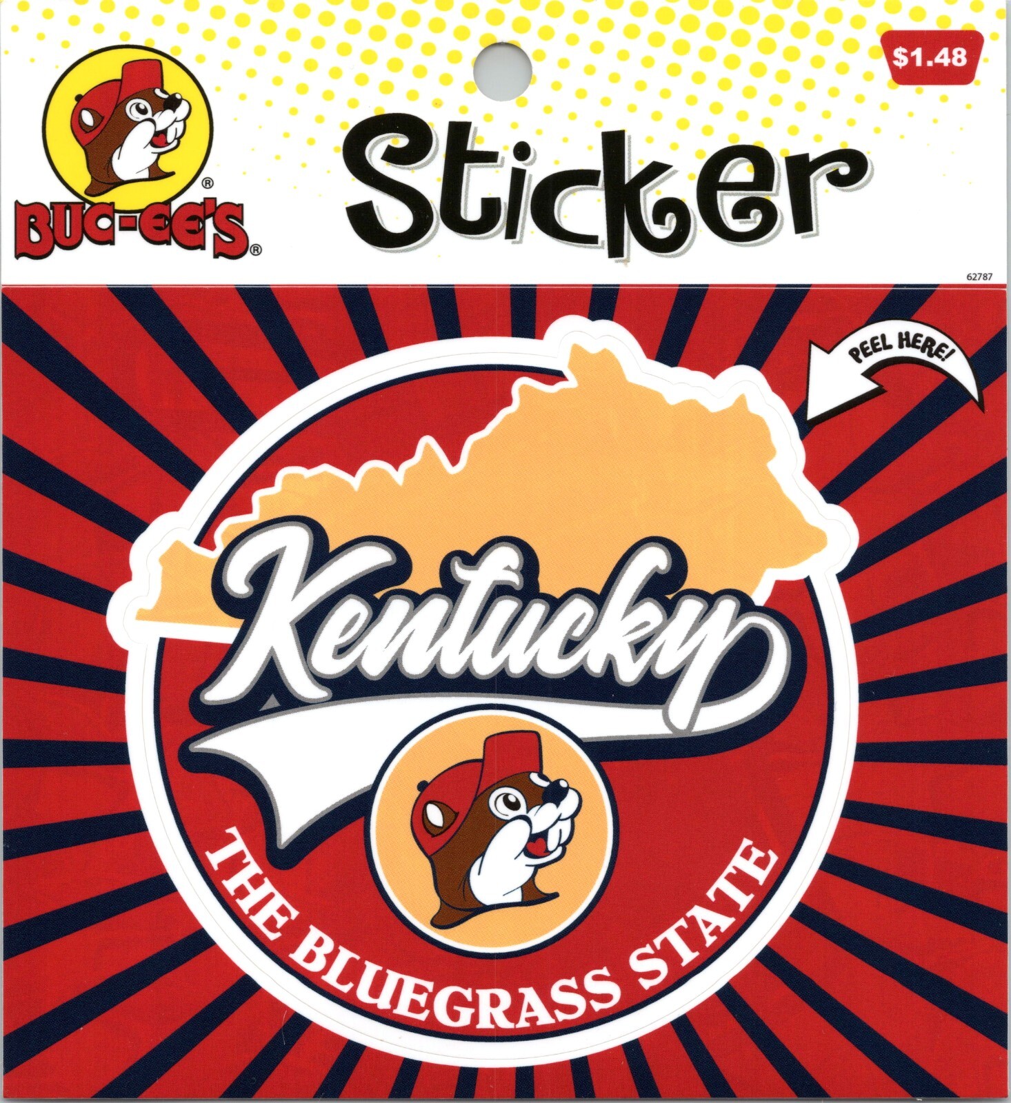 Kentucky The Bluegrass State- Buc-ee's Beaver Logo, Red Background – 4×4 sticker