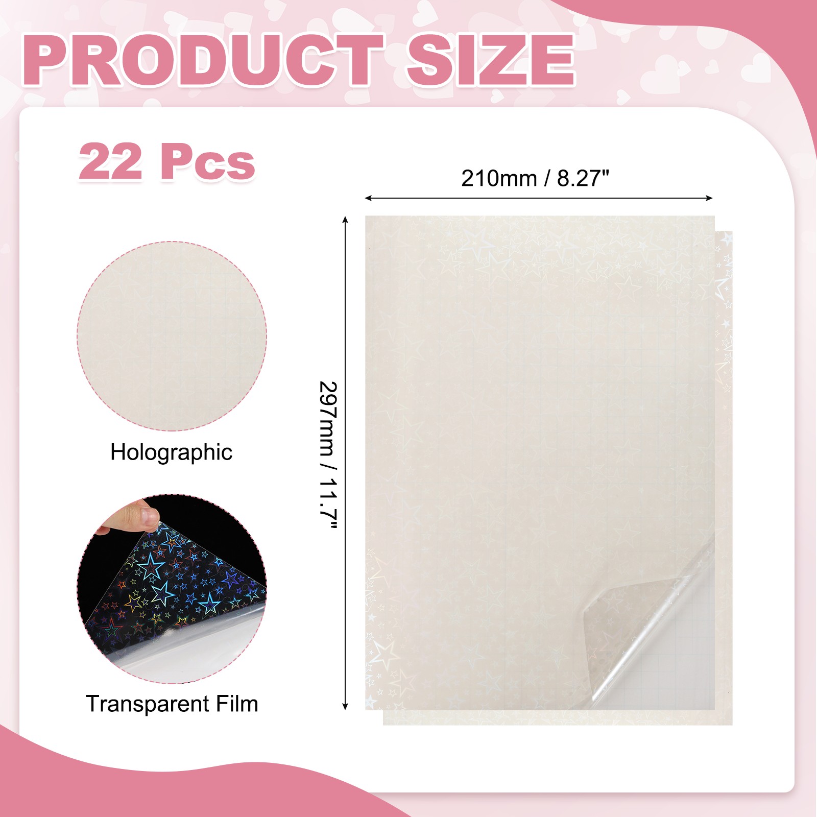 22 Sheets Holographic A4 8.3"x11.7" Star Self Adhesive Film 5 Points