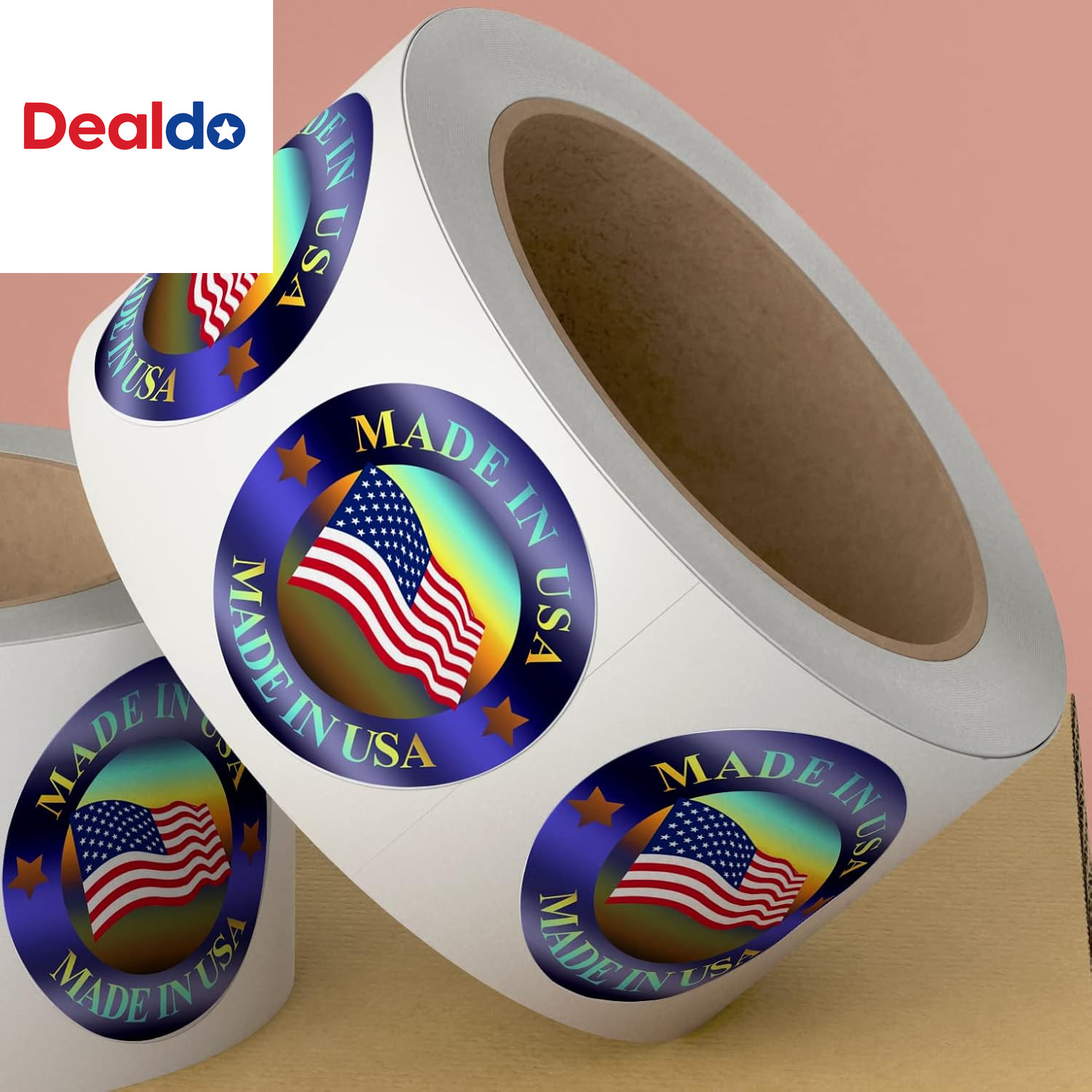 Made in USA Hologram Flag Labels 1-Inch round American Flag Stickers, 2 Colors (